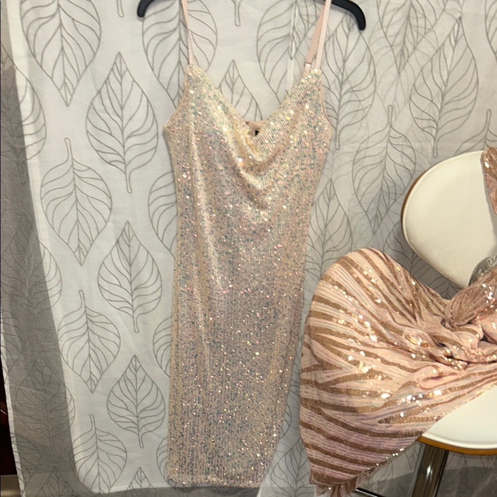Guess Sequin Dress in Pink and Silver